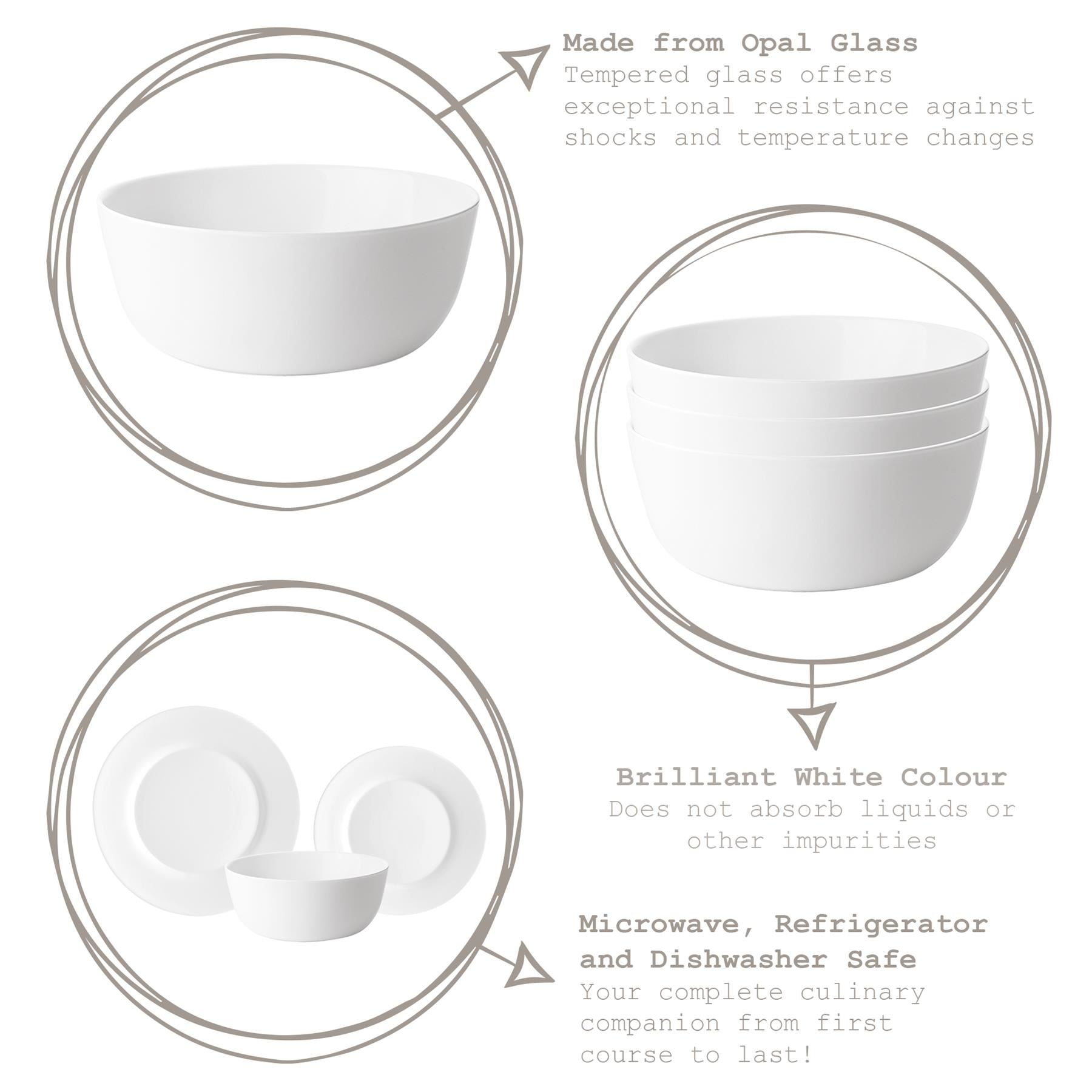 White 19cm Toledo Glass Pasta Bowl