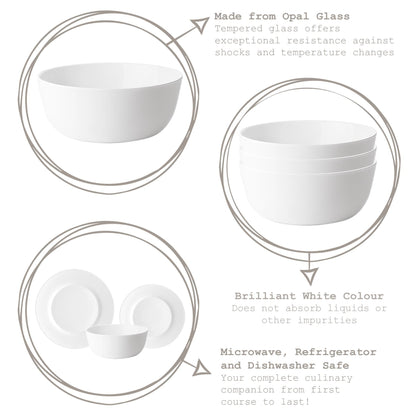 White 19cm Toledo Glass Pasta Bowl