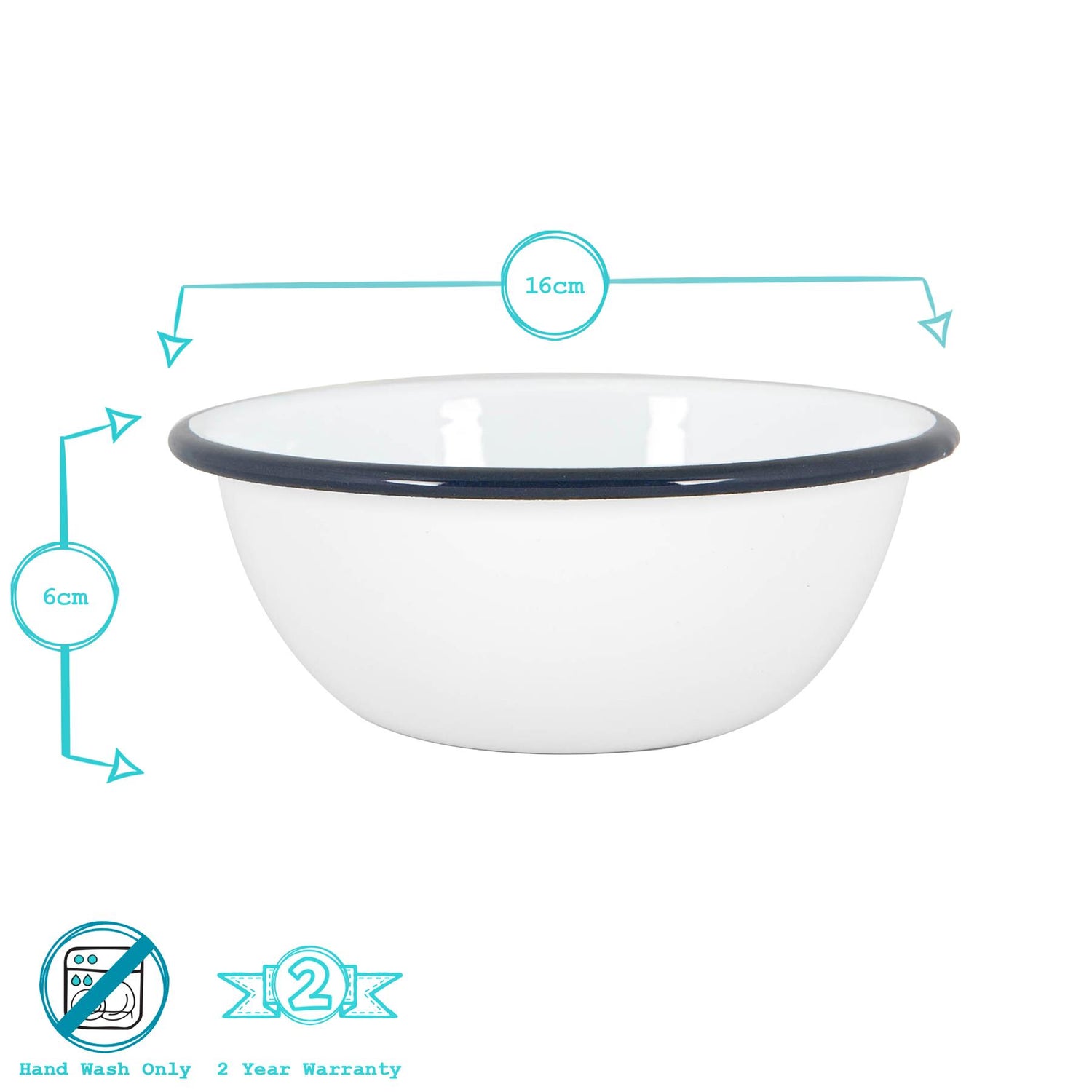 White Enamel Bowl - 16cm - Navy