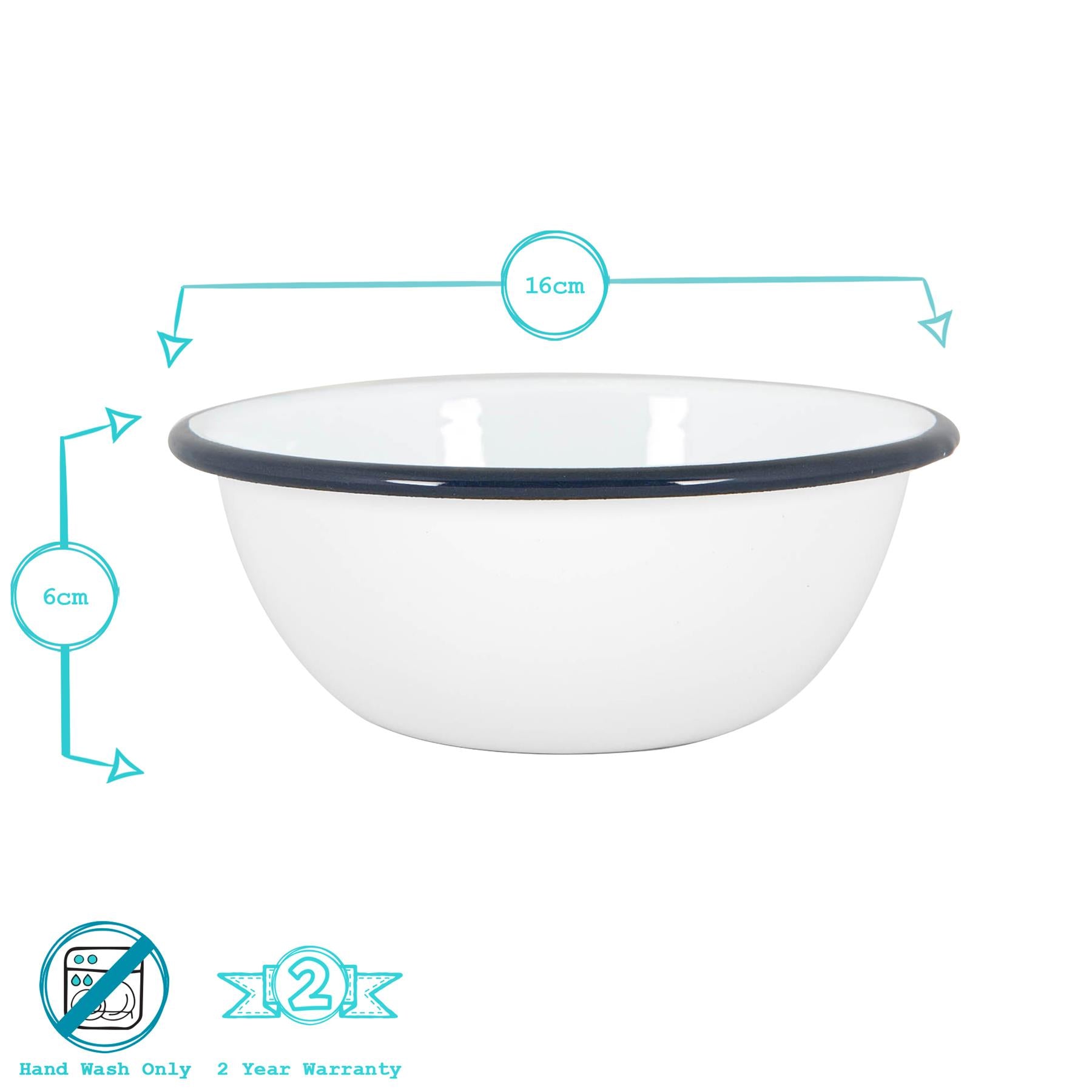 White Enamel Bowl - 16cm - Navy