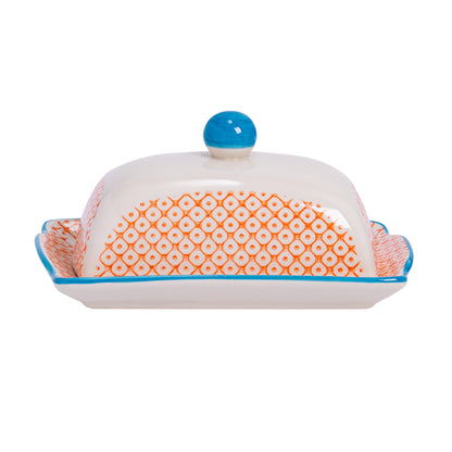 Hand-Printed Butter Dish - 18.5cm - Orange