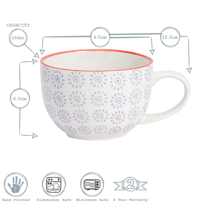 Nicola Spring Hand-Printed Cappuccino Cup - 250ml - Purple