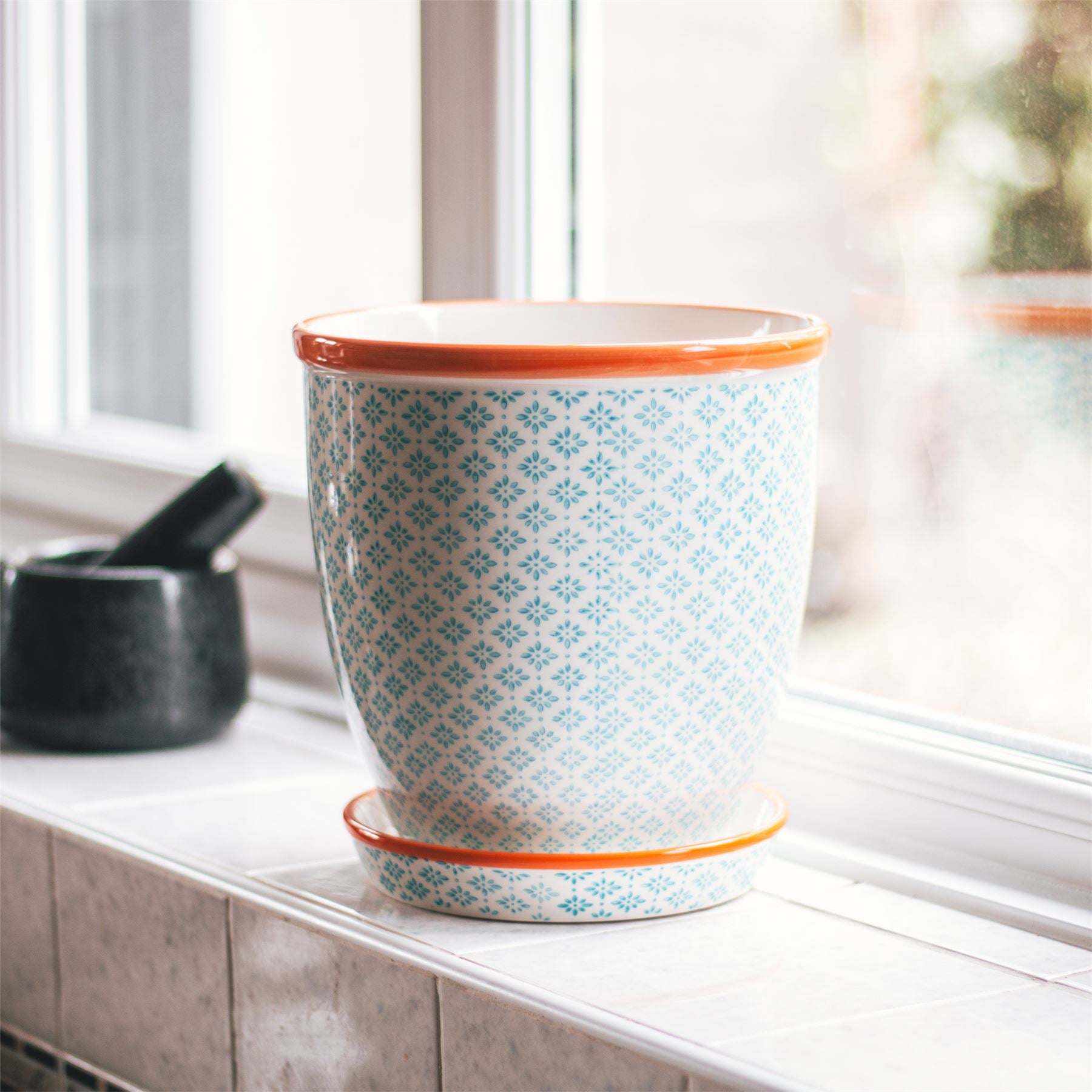 Hand-Printed Plant Pot - 20cm - Light Blue