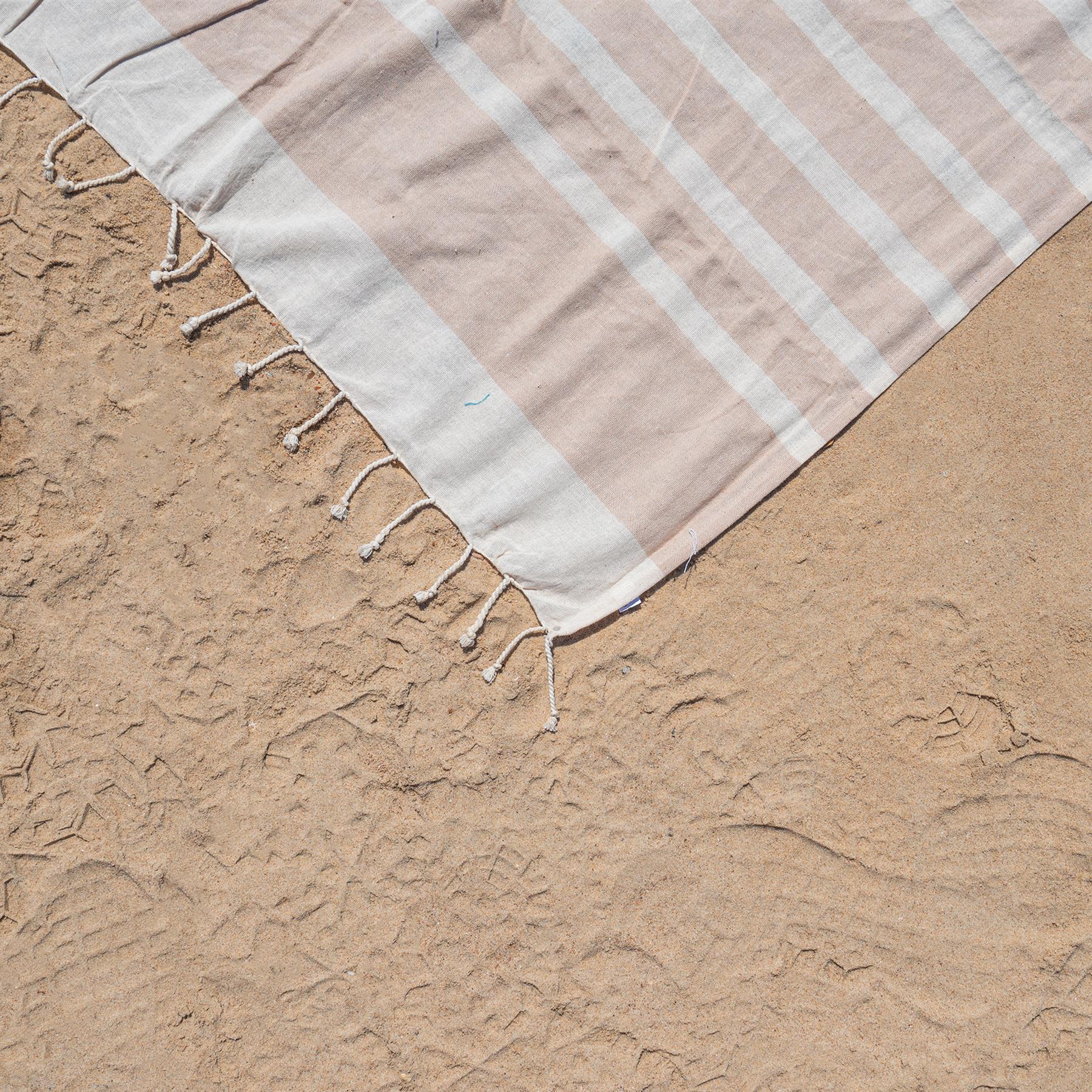 Small Turkish Beach Towel - Beige Stripe