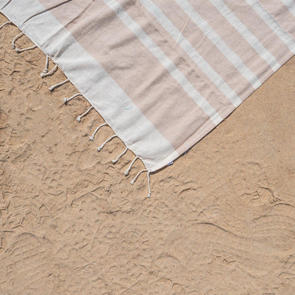 Small Turkish Beach Towel - Beige Stripe