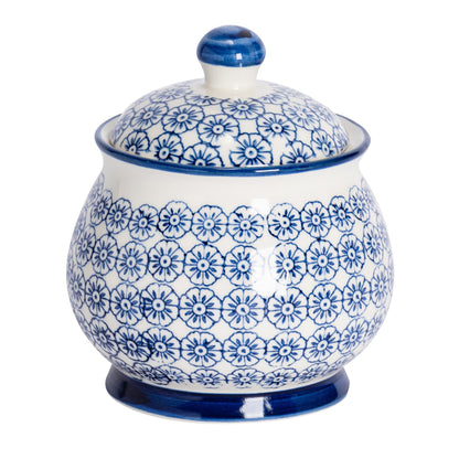 Nicola Spring Hand Printed Sugar Bowl - 10.5cm - Navy