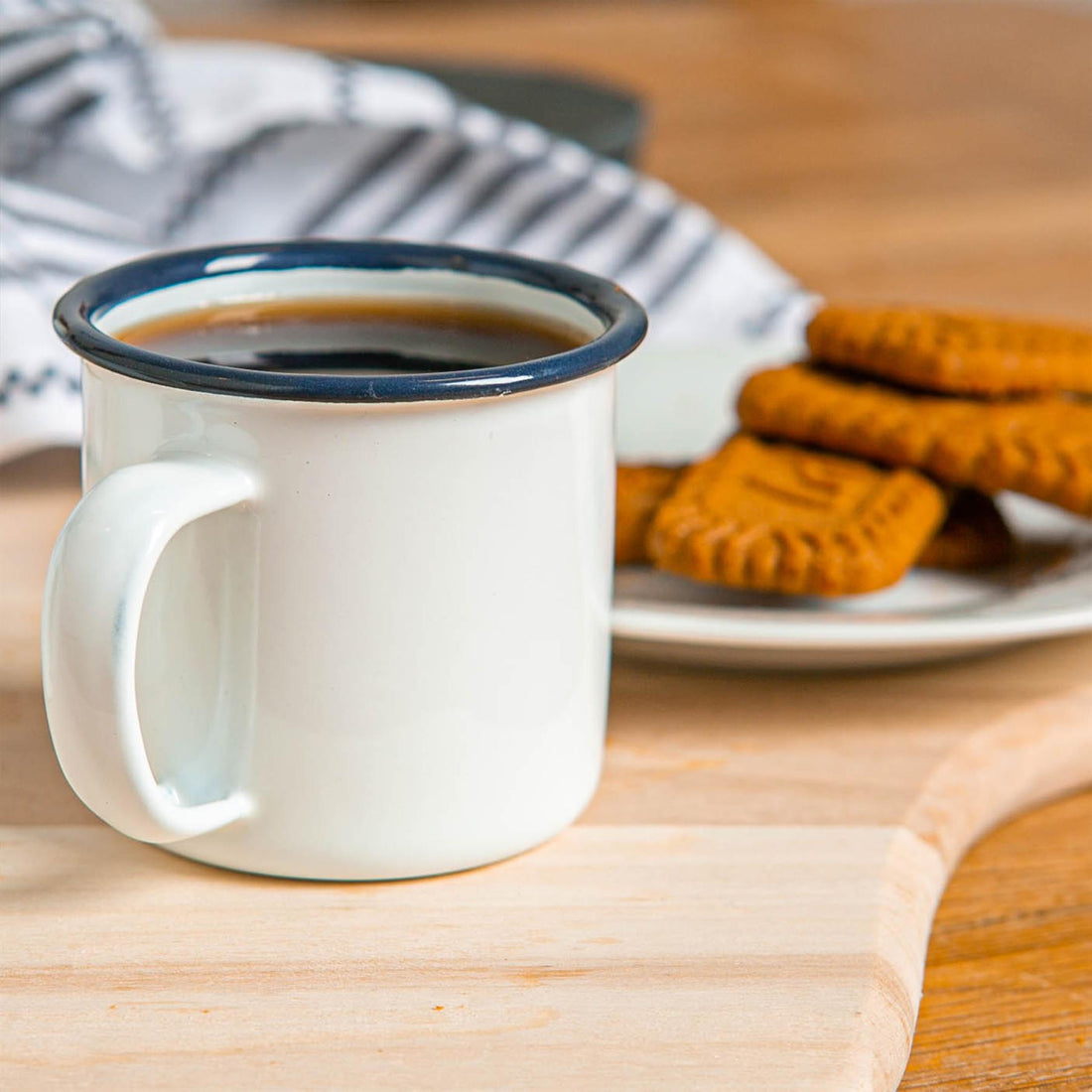 White Enamel Espresso Cup - 130ml - Navy
