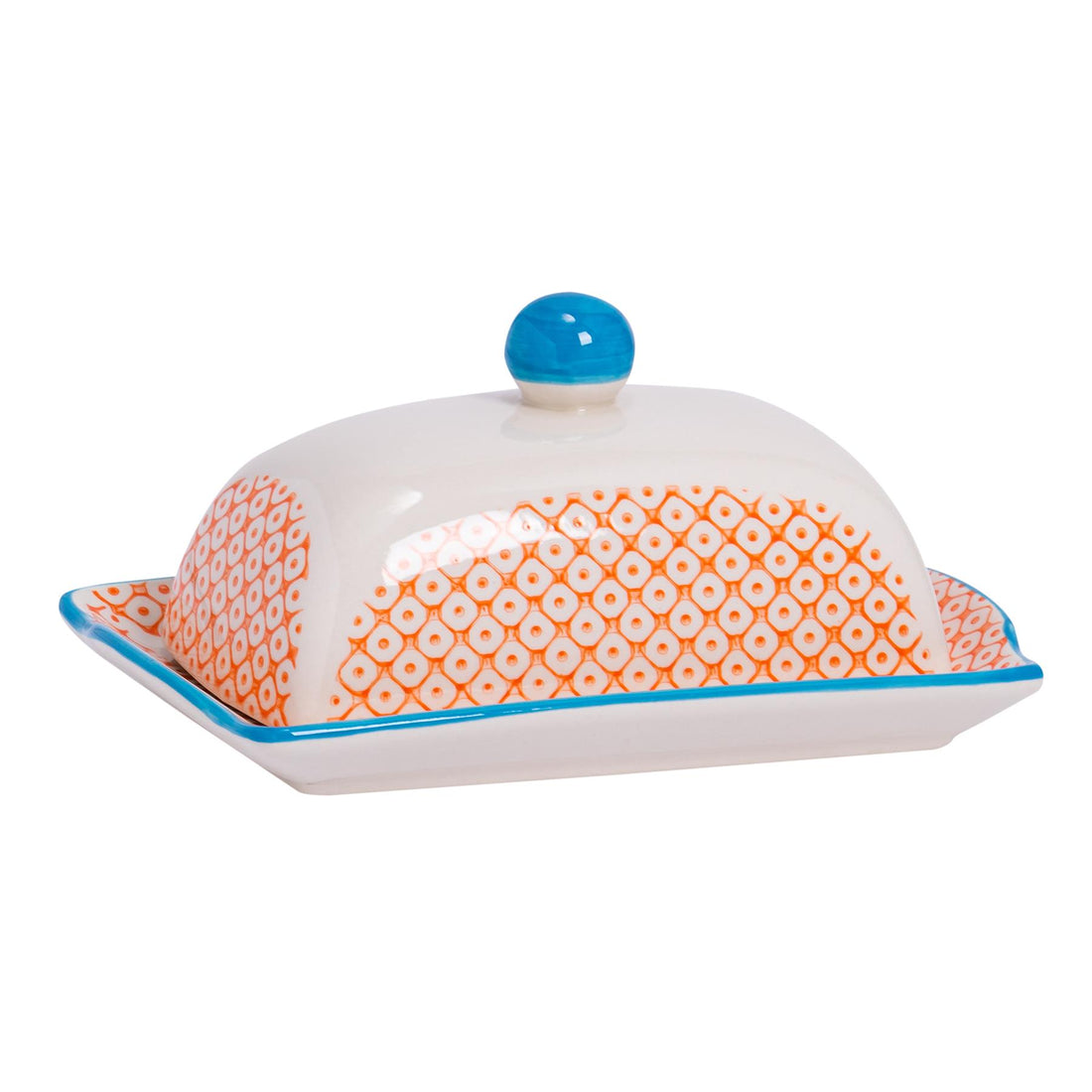 Nicola Spring Hand Printed Butter Dish - 18.5cm - Orange