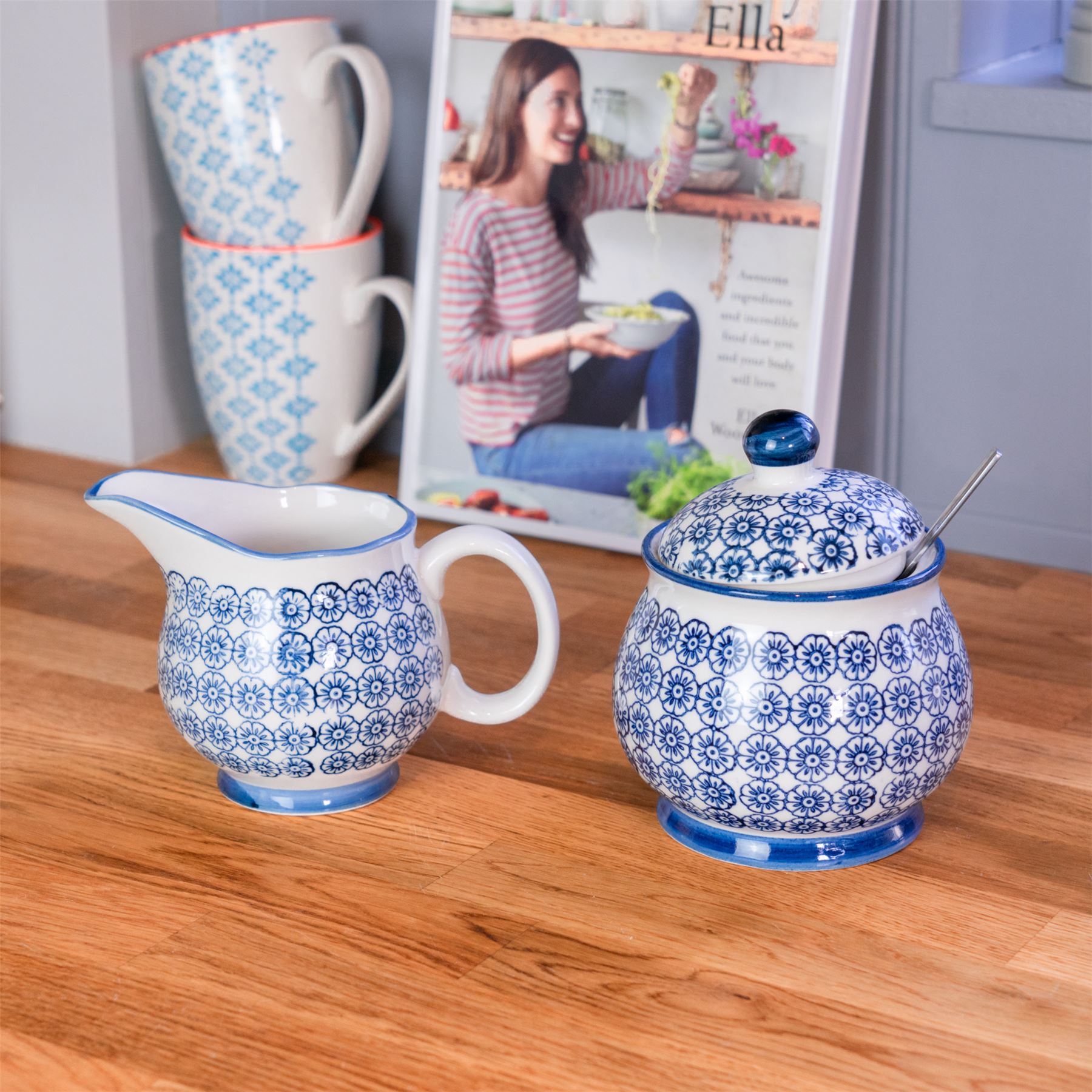 Hand-Printed Sugar Bowl - 10.5cm - Navy