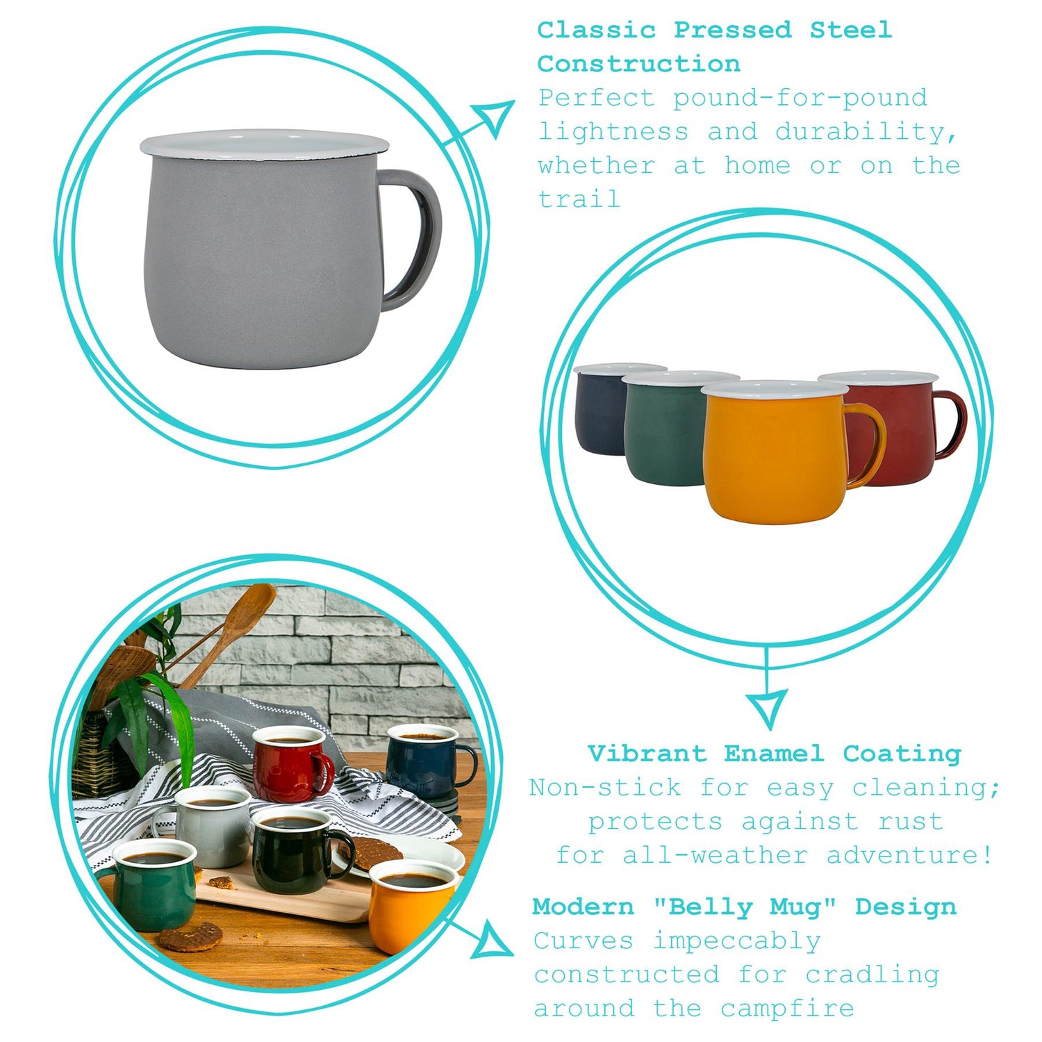 Coloured Enamel Belly Mug - 375ml - Red
