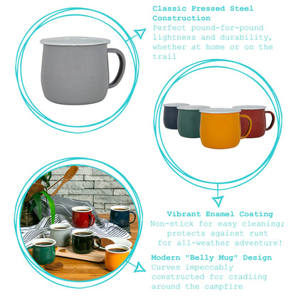 Coloured Enamel Belly Mug - 375ml - Red