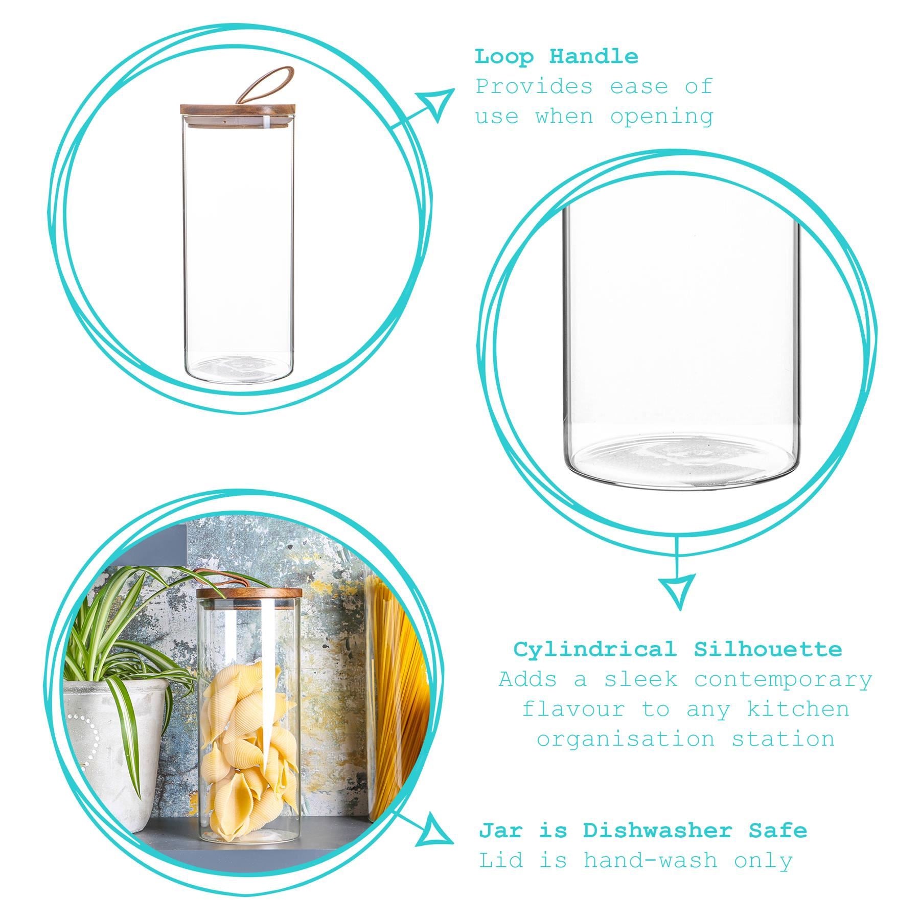 Glass Storage Jar with Wooden Lid - Leather Loop - 1.5 Litre