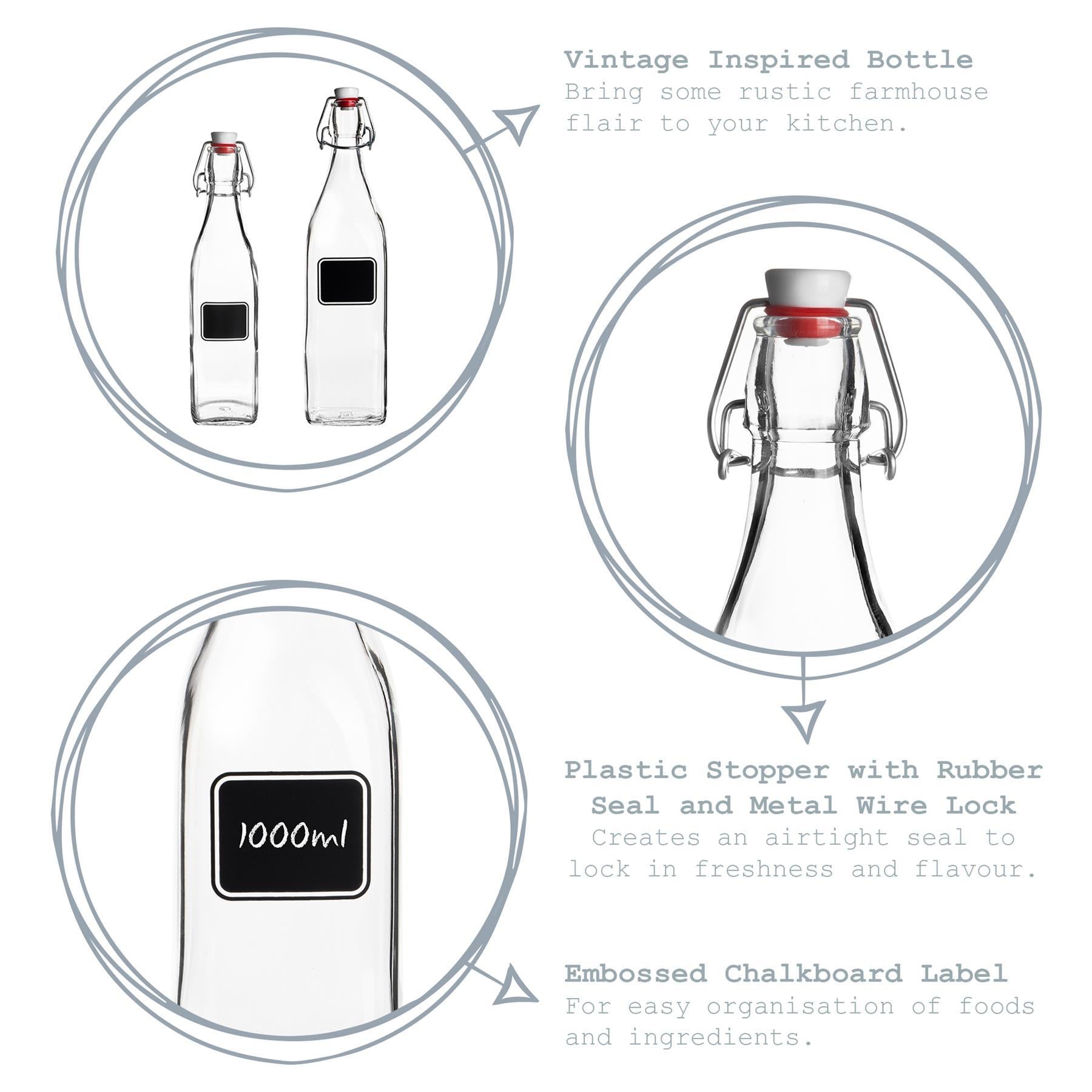 Lavagna Glass Swing Top Bottle with Chalkboard Label - 1L