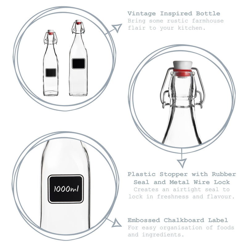 Bormioli Rocco Lavagna Glass Swing Top Bottle with Chalkboard Label - 1L