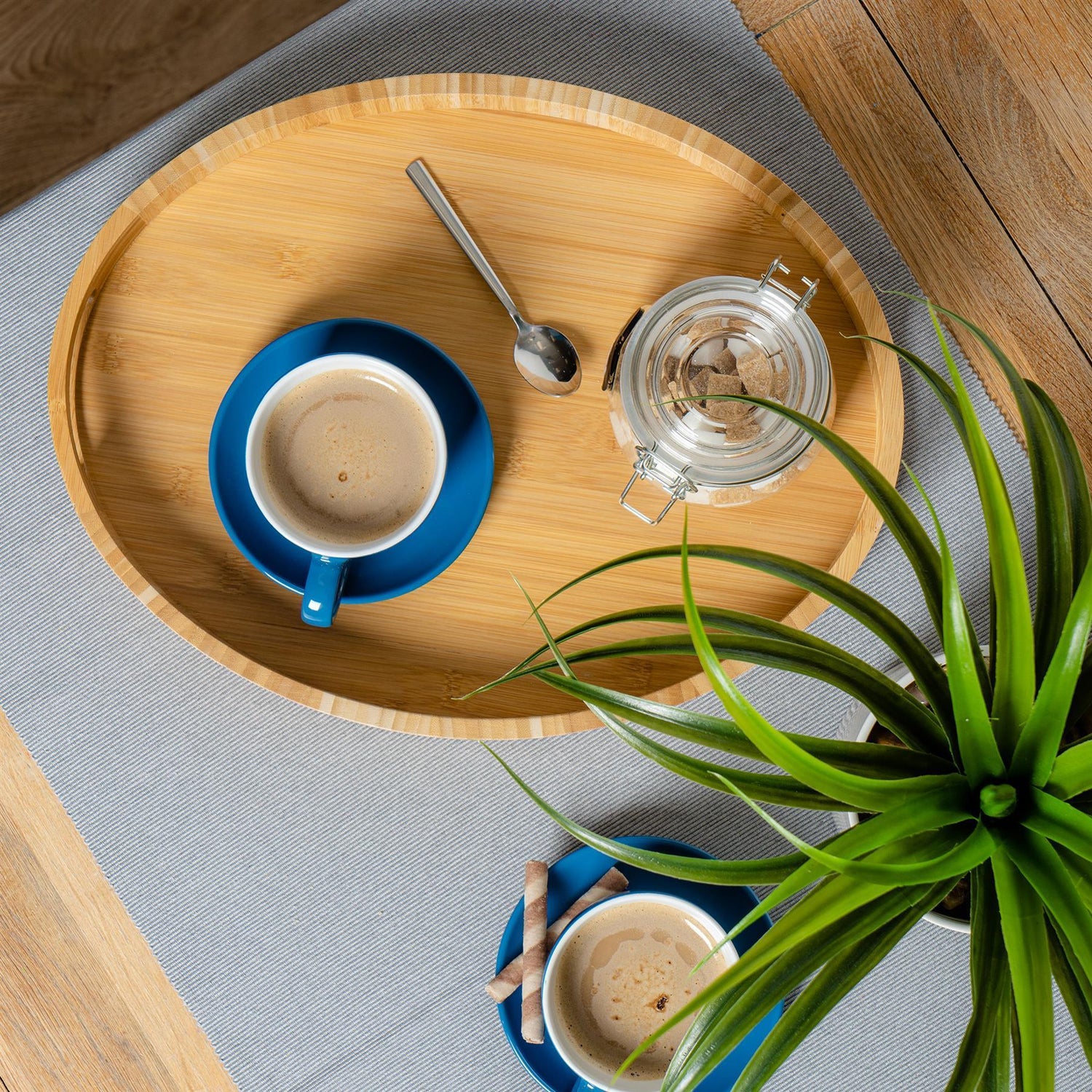 Argon Tableware Coloured Cappuccino Cup - Blue - 250ml with Nicola Spring Embossed Heart Glass Storage Jar