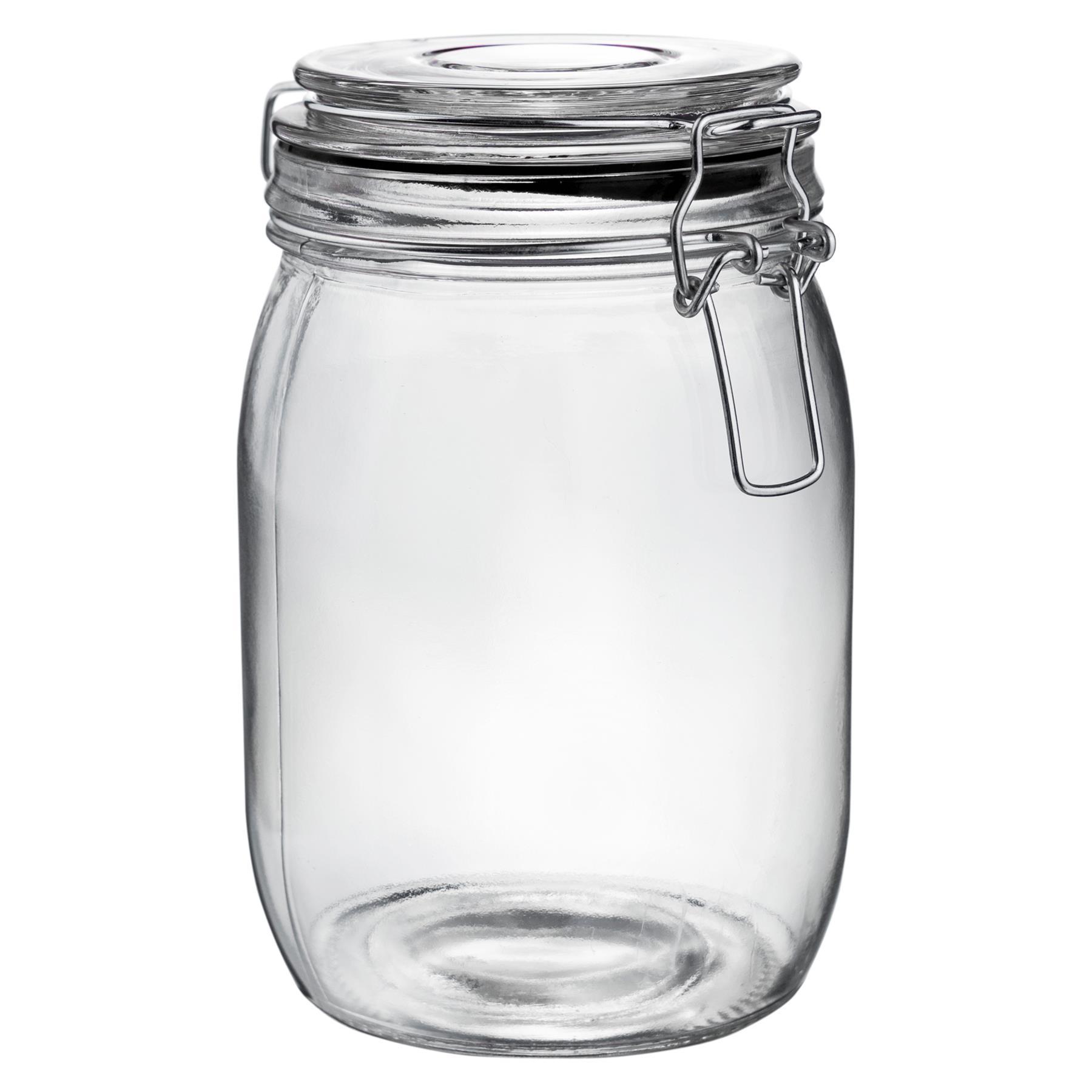 Argon Tableware Glass Storage Jar - 1 Litre - Black Seal