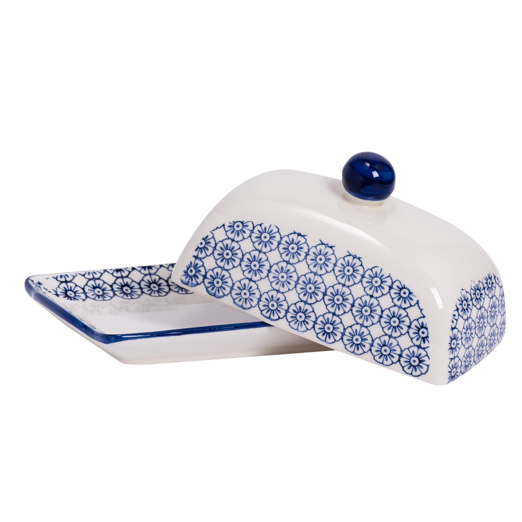 Hand-Printed Butter Dish - 18.5cm - Navy
