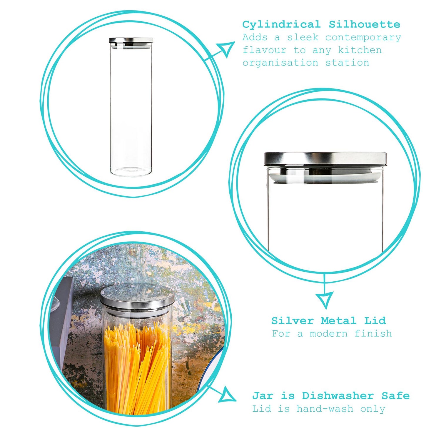 Glass Storage Jar with Metal Lid - 2 Litre - Silver