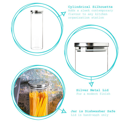 Glass Storage Jar with Metal Lid - 2 Litre - Silver
