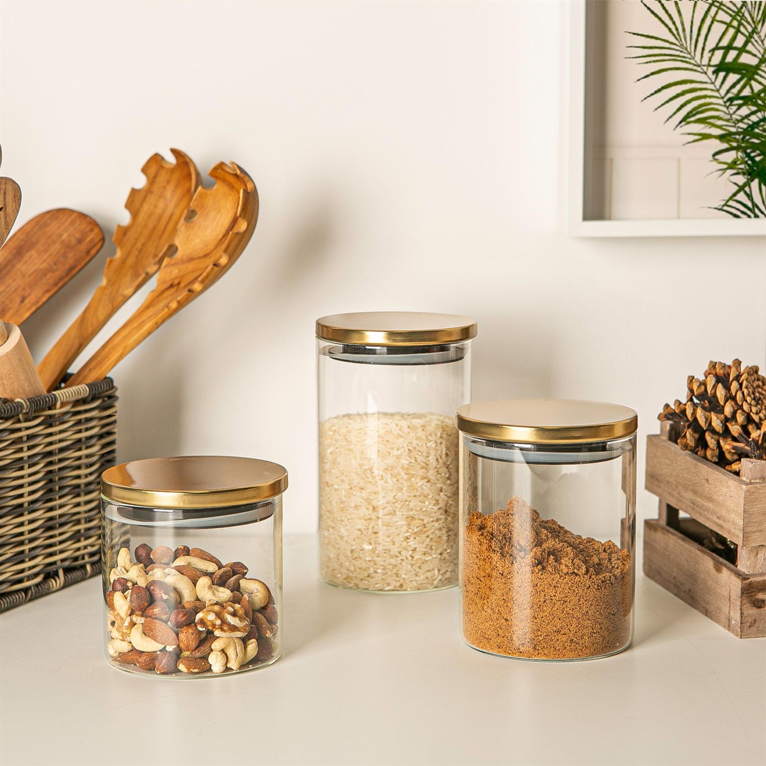 Glass Storage Jar with Metal Lid - 1 Litre - Gold