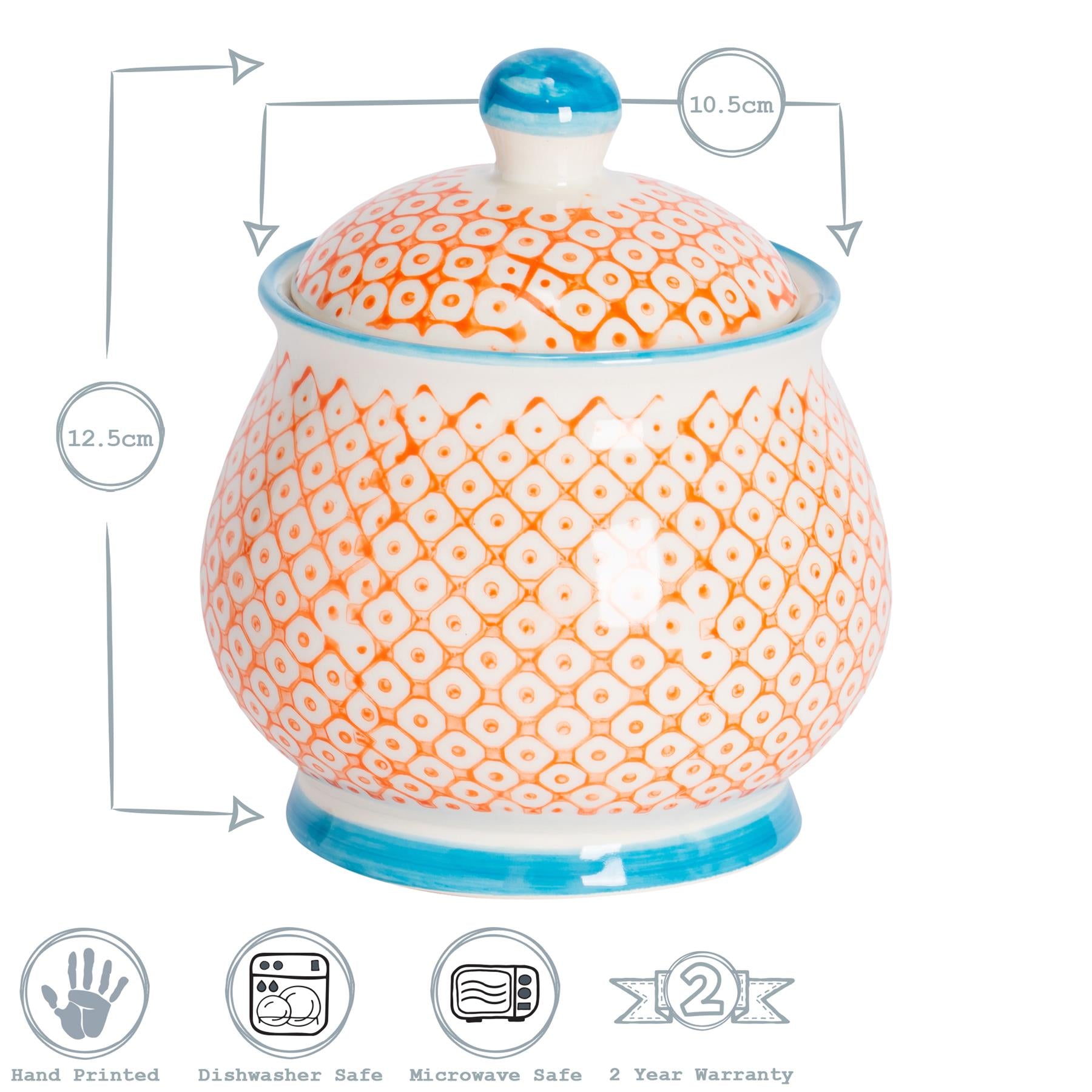 Hand-Printed Sugar Bowl - 10.5cm - Orange