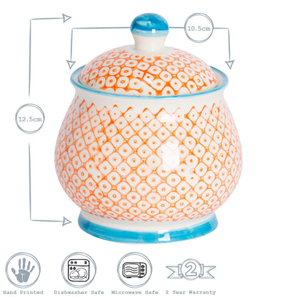 Hand-Printed Sugar Bowl - 10.5cm - Orange
