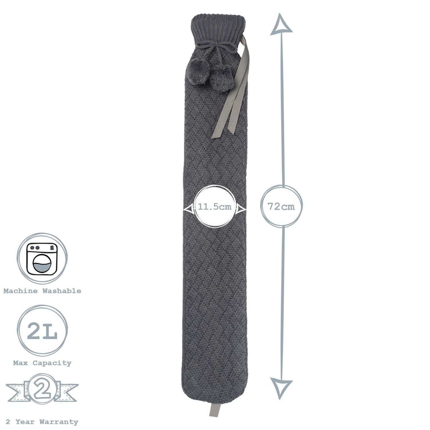 Long Hot Water Bottle Cover - Knitted - Grey