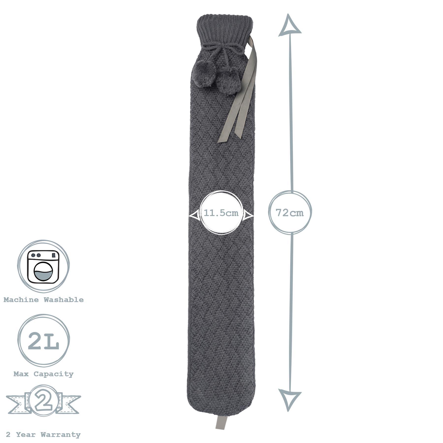 Long Hot Water Bottle Cover - Knitted - Grey