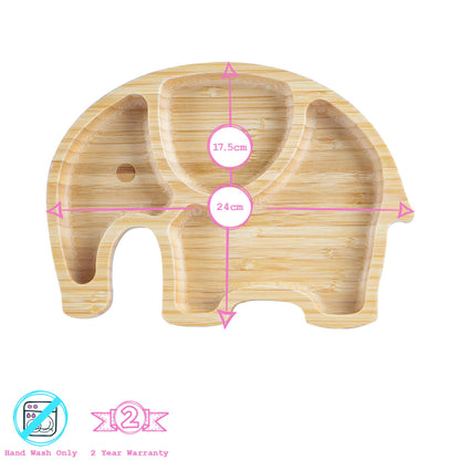 Kids Bamboo Suction Plate - Elephant - Brown