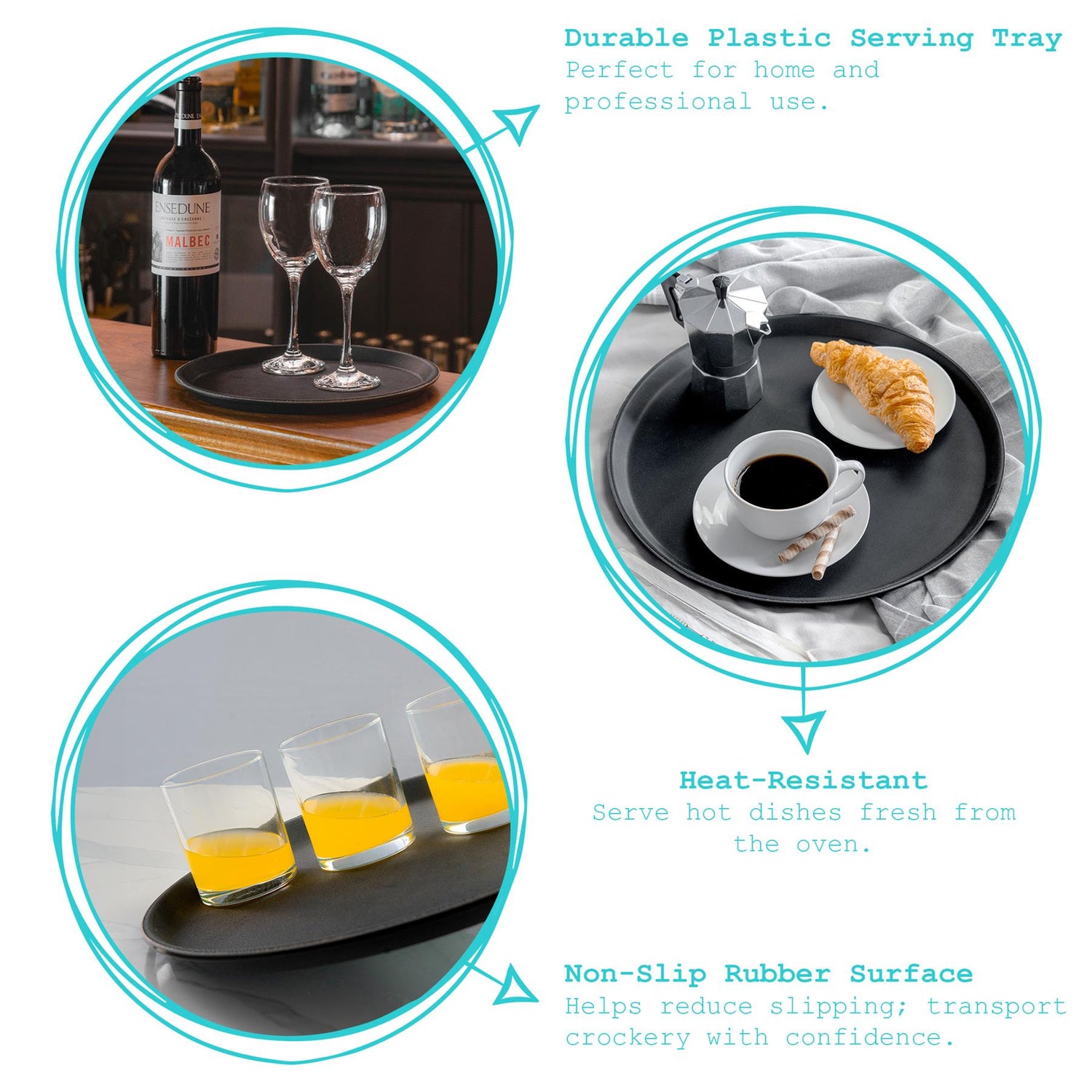 Black 35cm Round Non-Slip Serving Tray