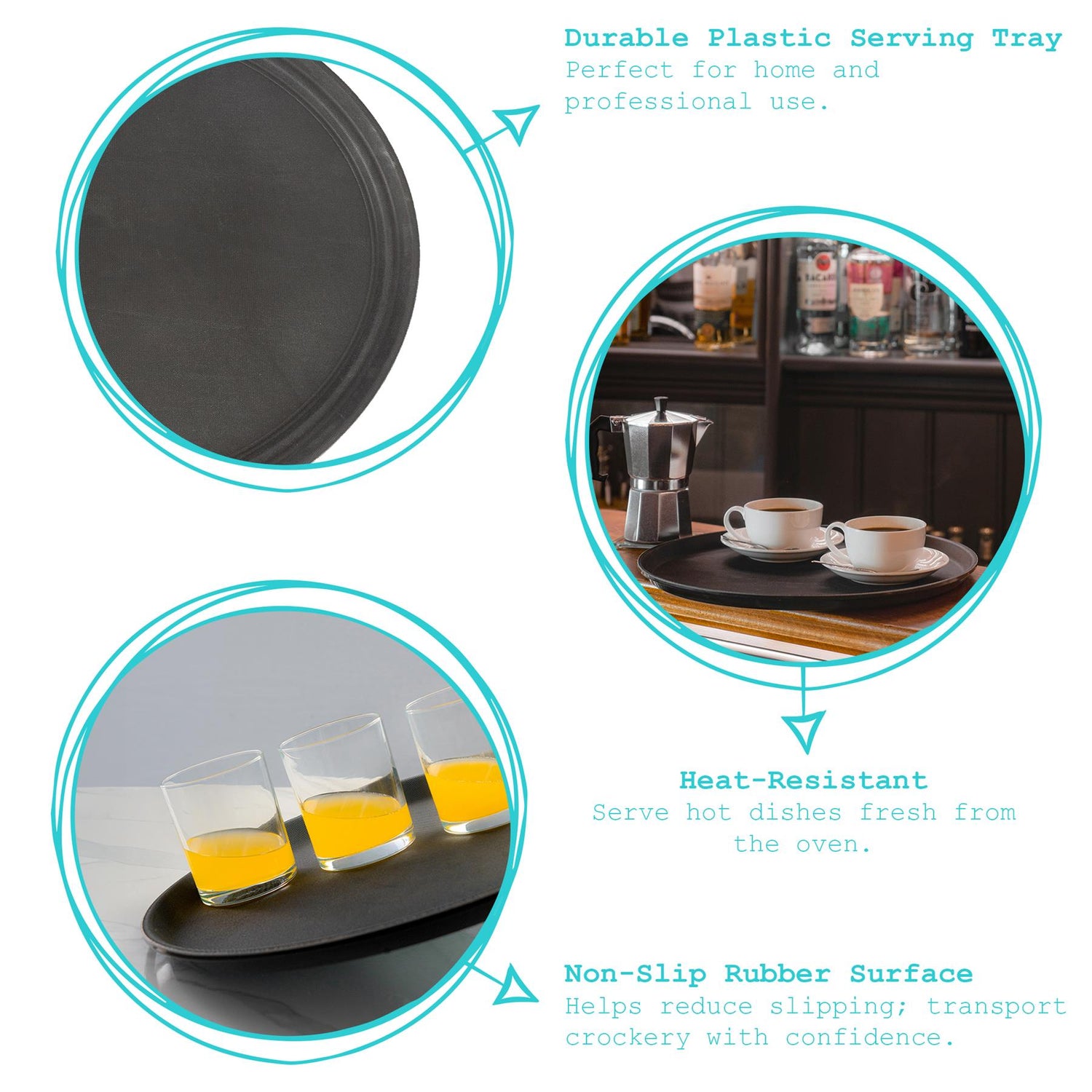 Black 63cm Oval Non-Slip Serving Tray