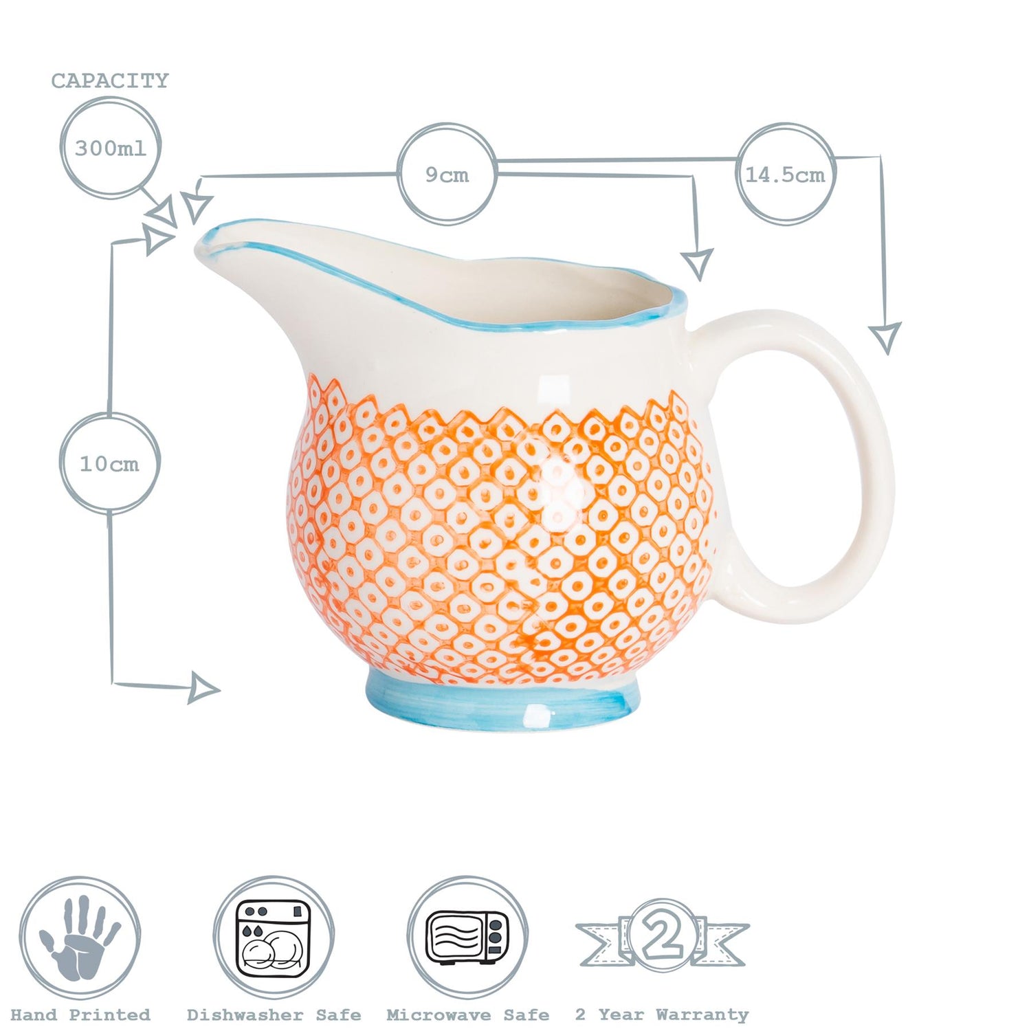 Hand-Printed Milk Jug - 300ml - Orange