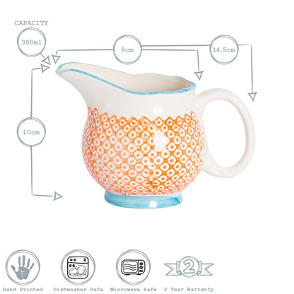 Hand-Printed Milk Jug - 300ml - Orange