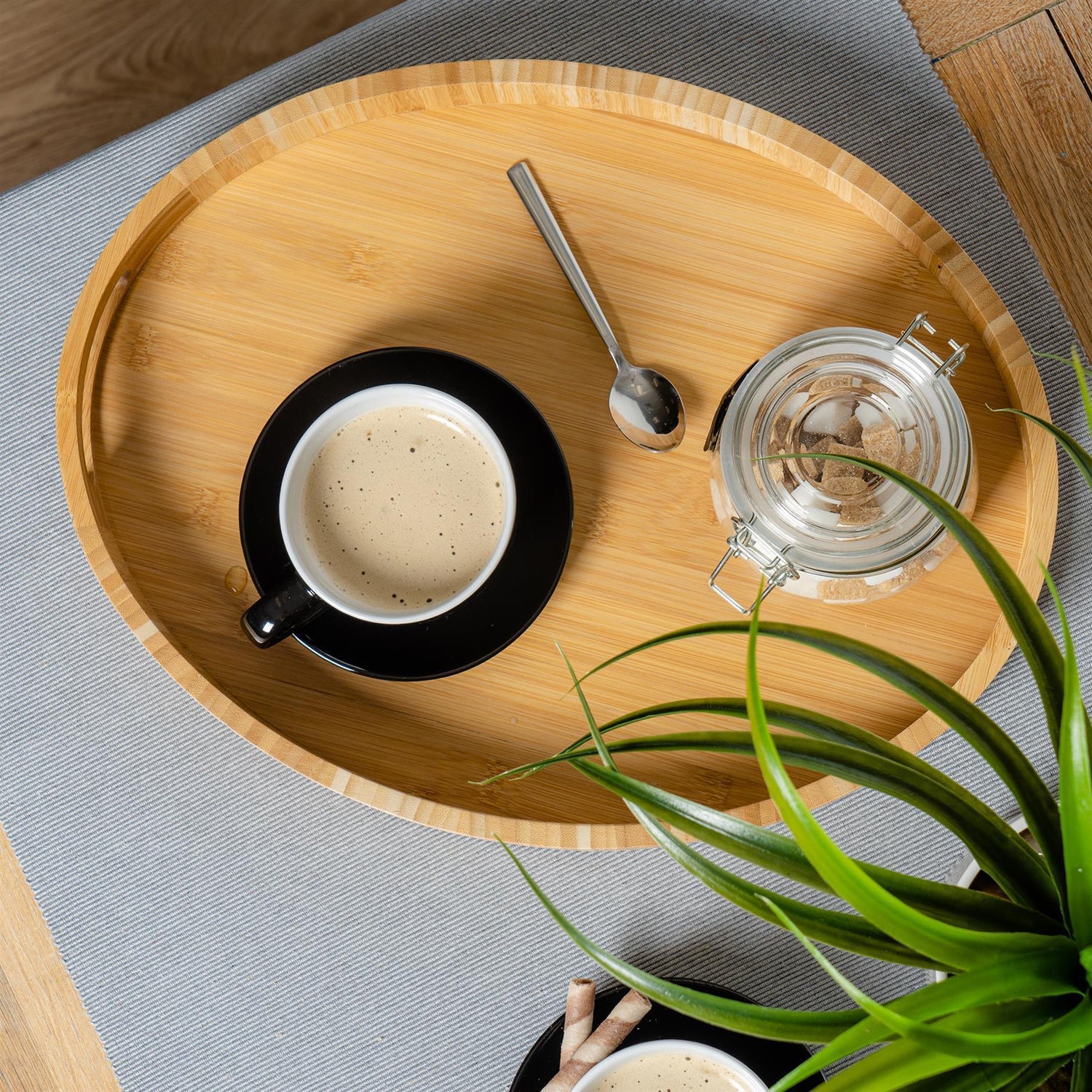 Argon Tableware Coloured Cappuccino Cup - Black - 250ml with Nicola Spring Embossed Heart Glass Storage Jar