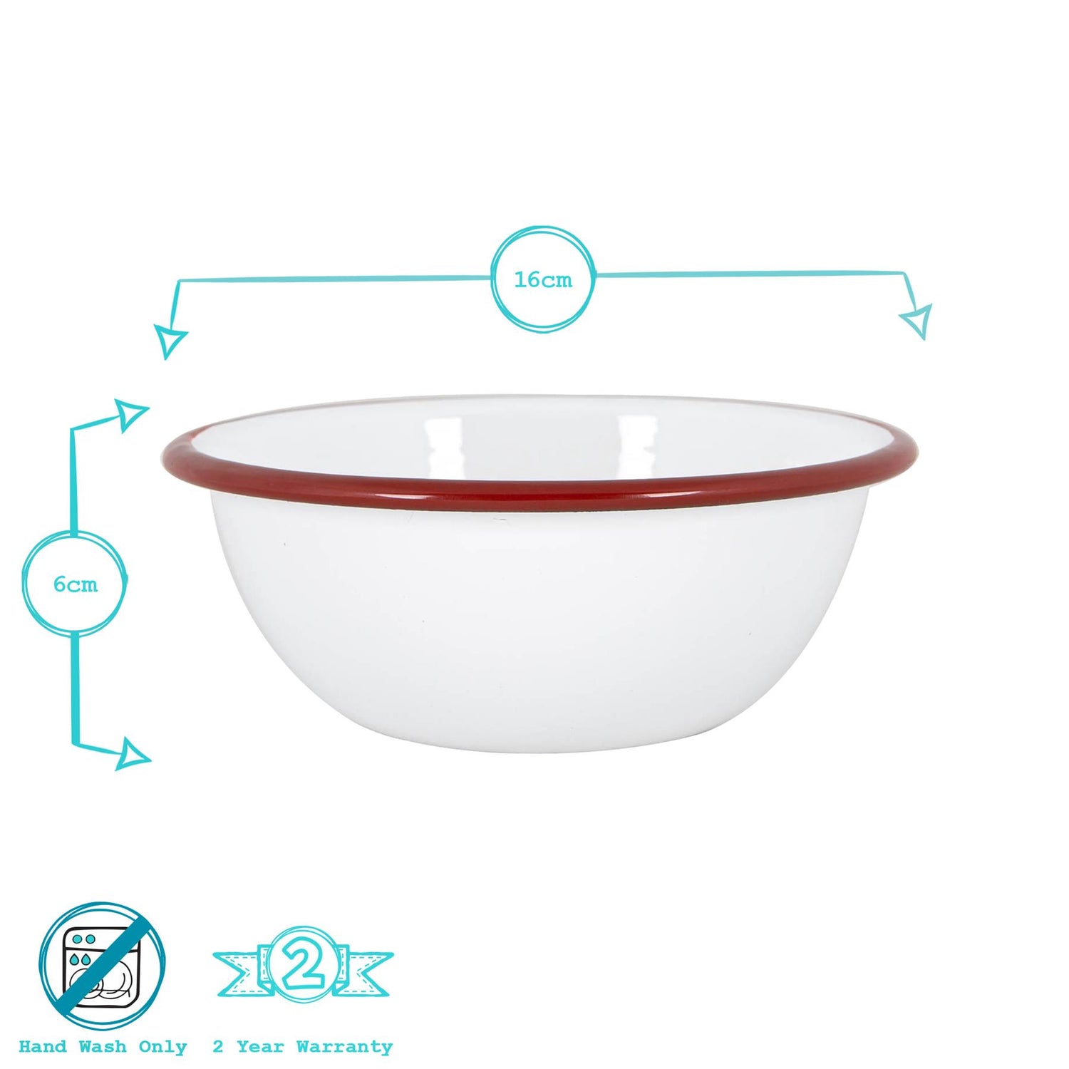 White Enamel Bowl - 16cm - Red