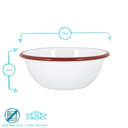White Enamel Bowl - 16cm - Red