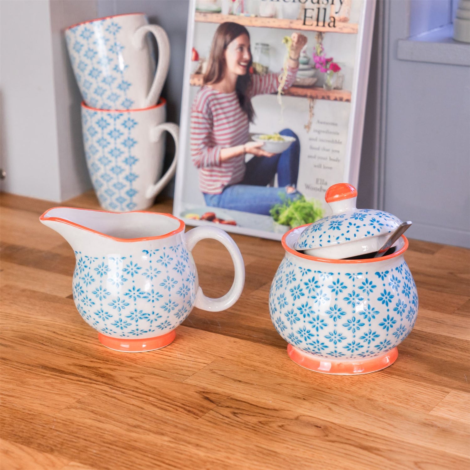 Hand-Printed Milk Jug - 300ml - Light Blue