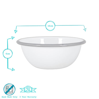White Enamel Bowl - 16cm - Grey