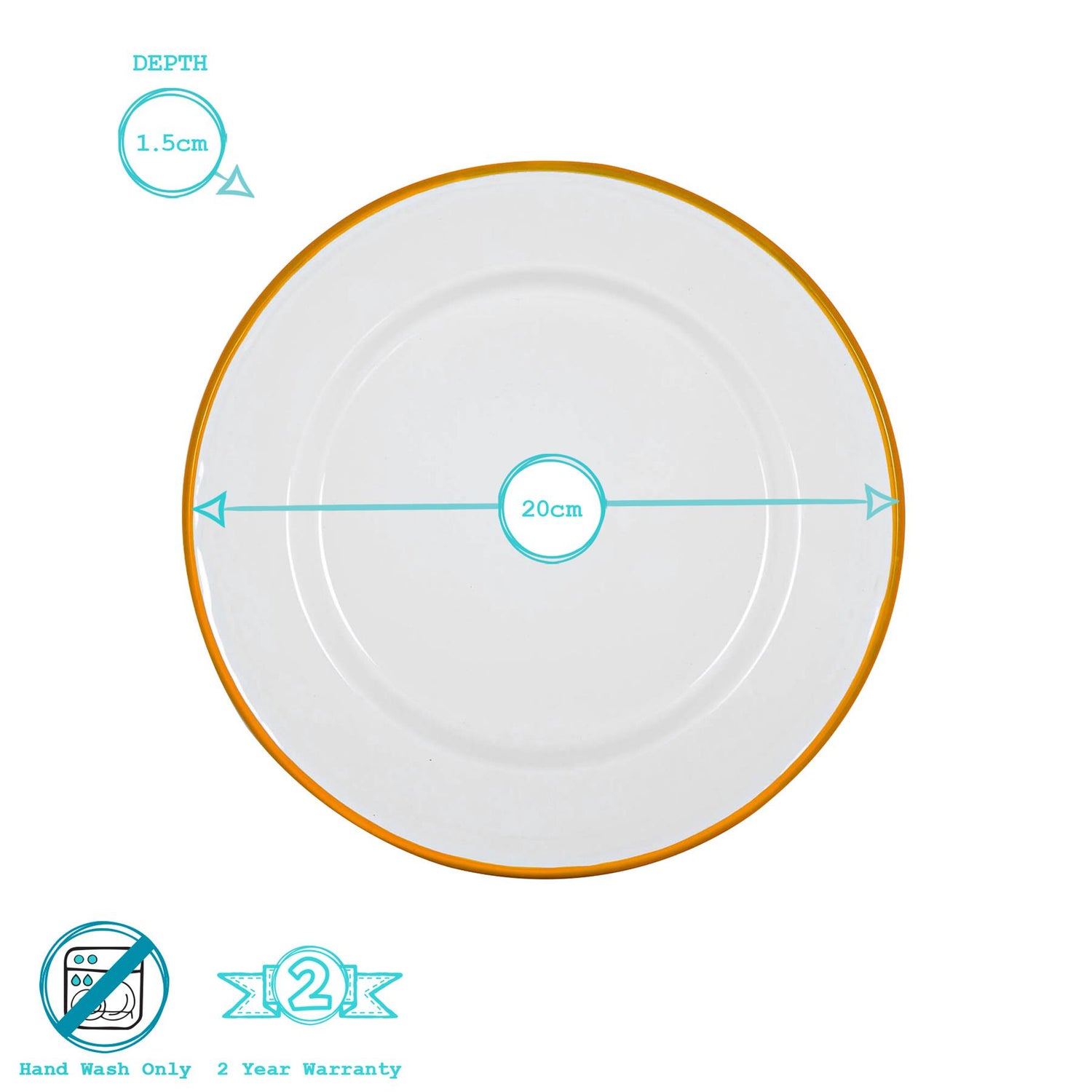 White Enamel Dinner Plate - 25.5cm - Yellow