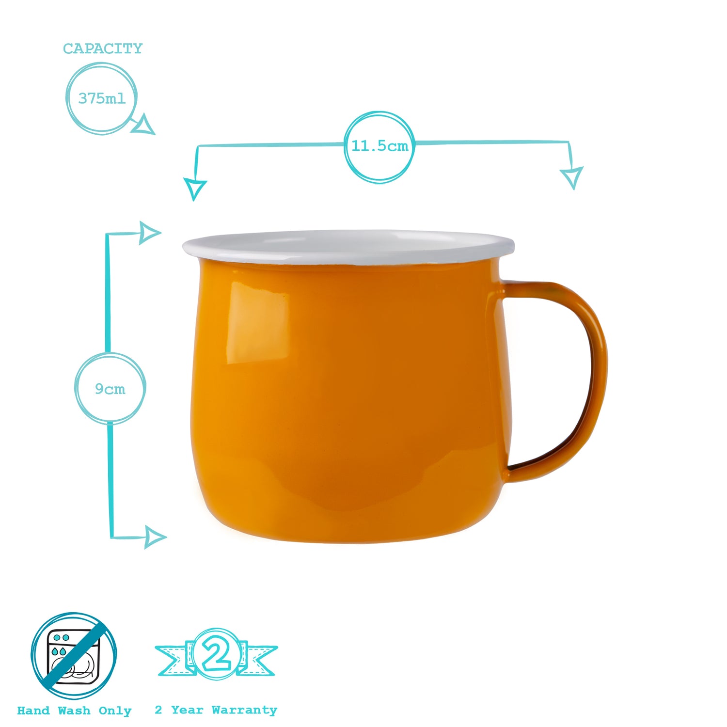Coloured Enamel Belly Mug - 375ml - Yellow