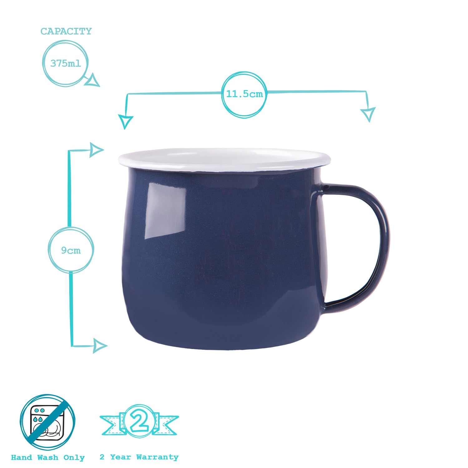 Coloured Enamel Belly Mug - 375ml - Navy