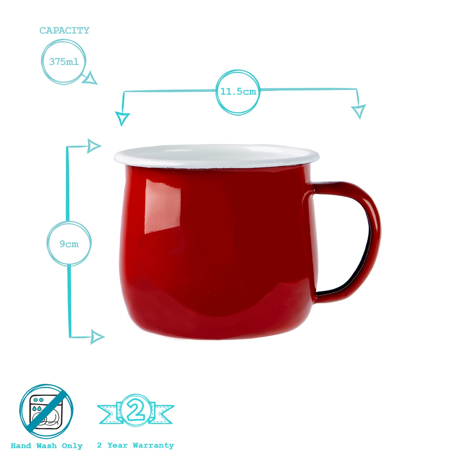 Coloured Enamel Belly Mug - 375ml - Red