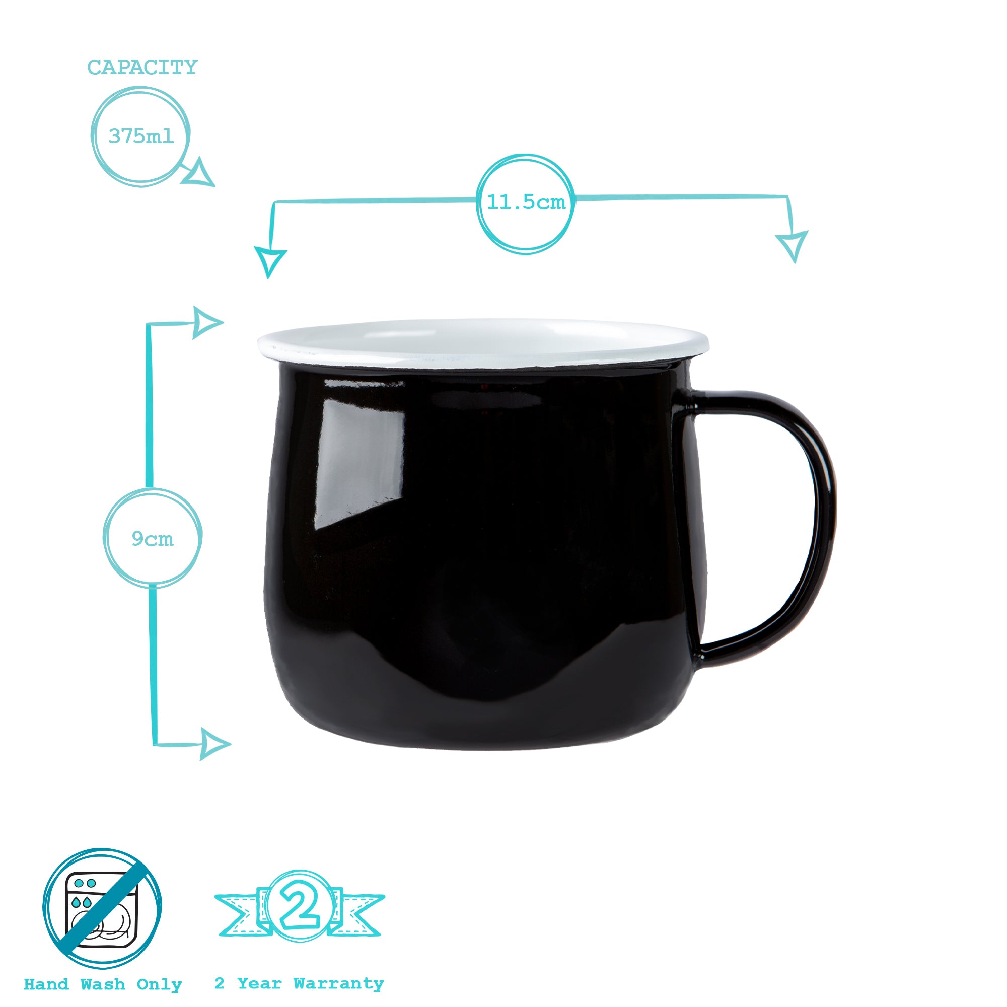 Coloured Enamel Belly Mug - 375ml - Black