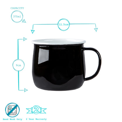 Coloured Enamel Belly Mug - 375ml - Black