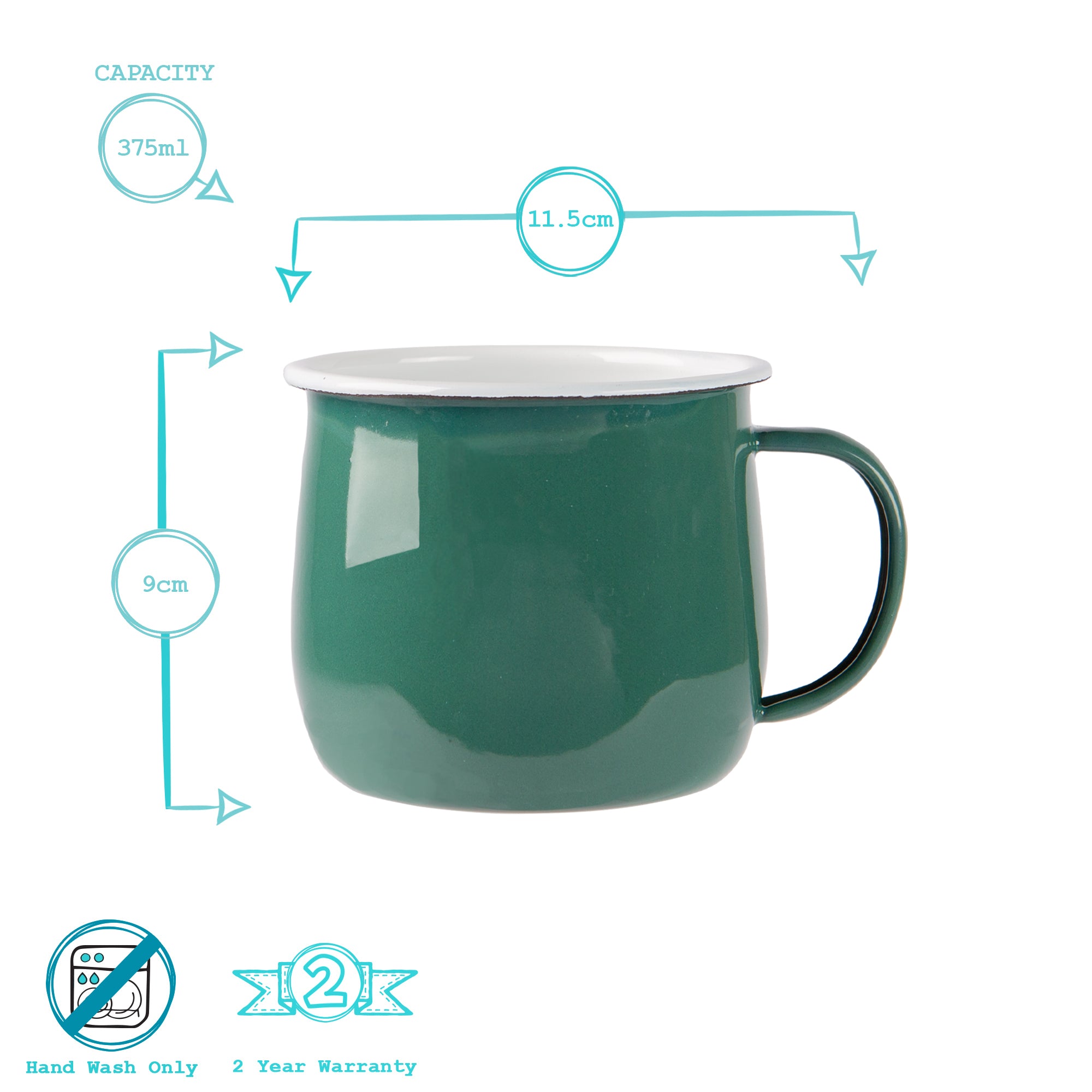 Coloured Enamel Belly Mug - 375ml - Green