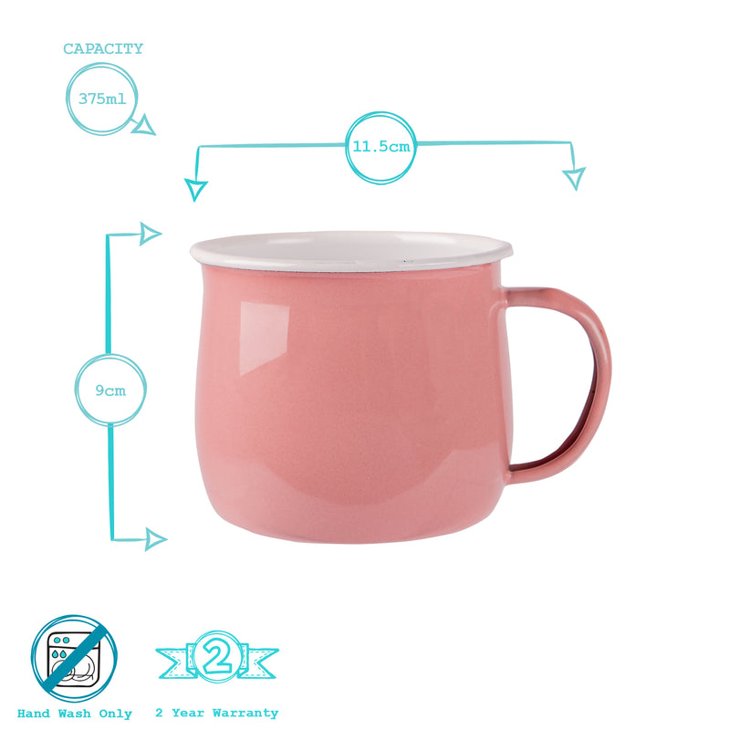 Argon Tableware Coloured Enamel Belly Mug - 375ml - Pink/White