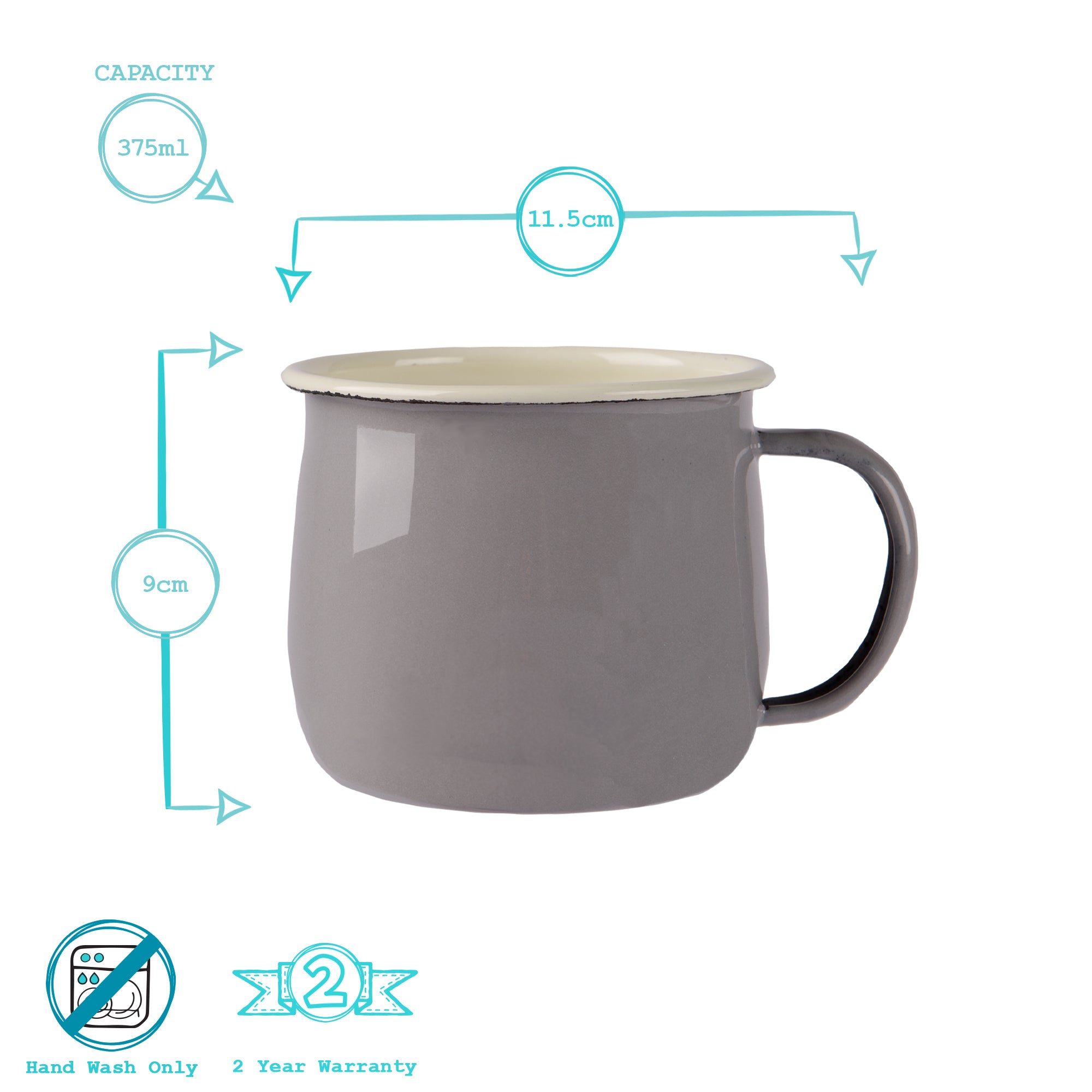 Coloured Enamel Belly Mug - 375ml - Grey/Cream