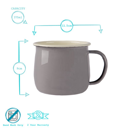 Coloured Enamel Belly Mug - 375ml - Grey/Cream