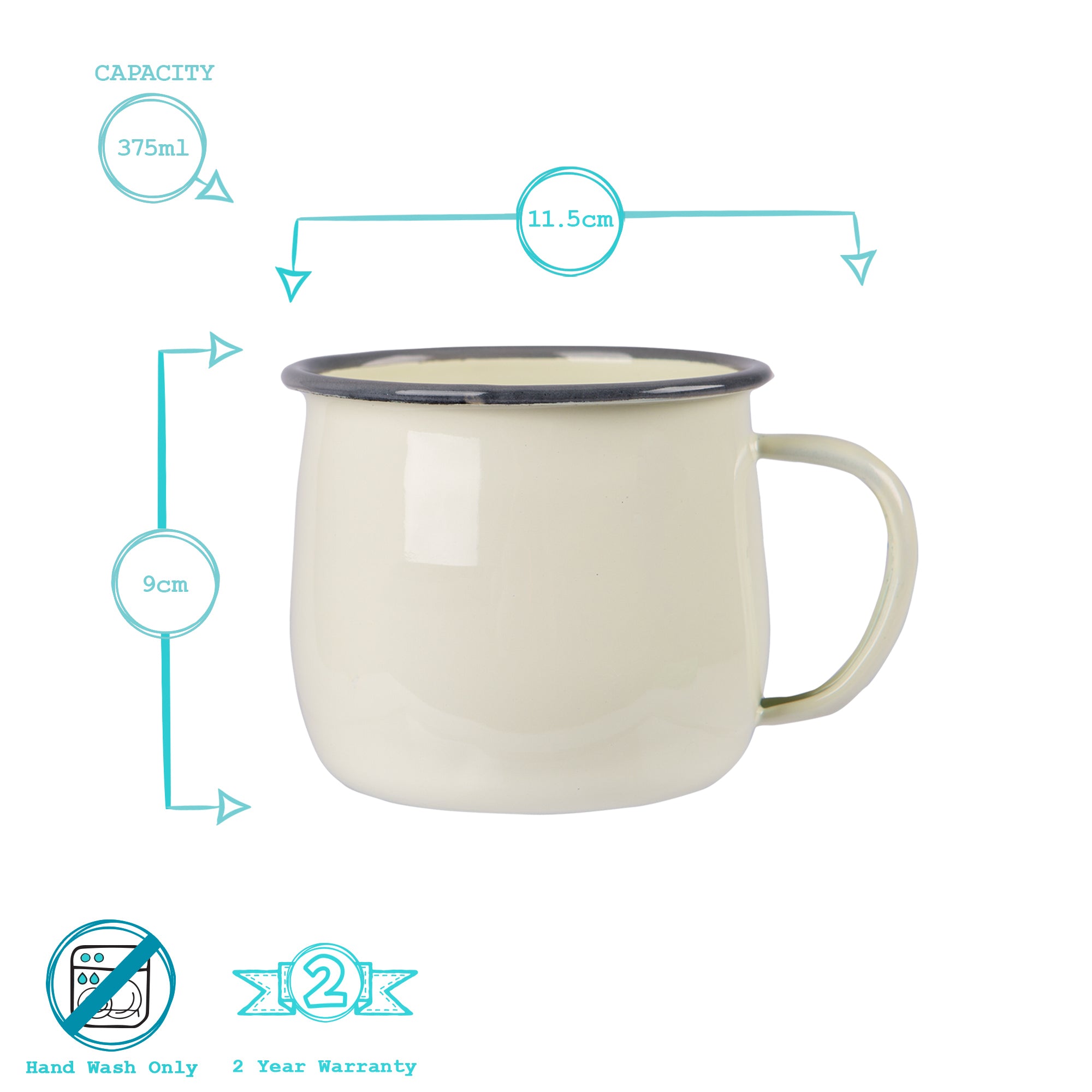 Coloured Enamel Belly Mug - 375ml - Cream/Grey