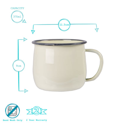 Coloured Enamel Belly Mug - 375ml - Cream/Grey